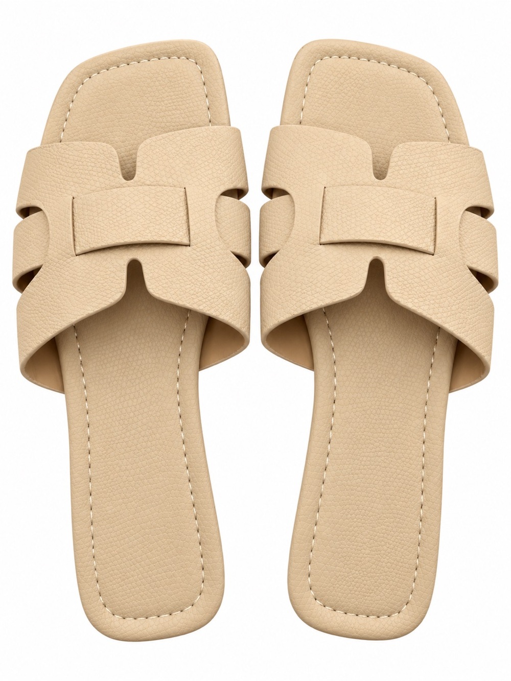 Women's Neutral Beige Slide Sandals - Sleek Slip-On Heels